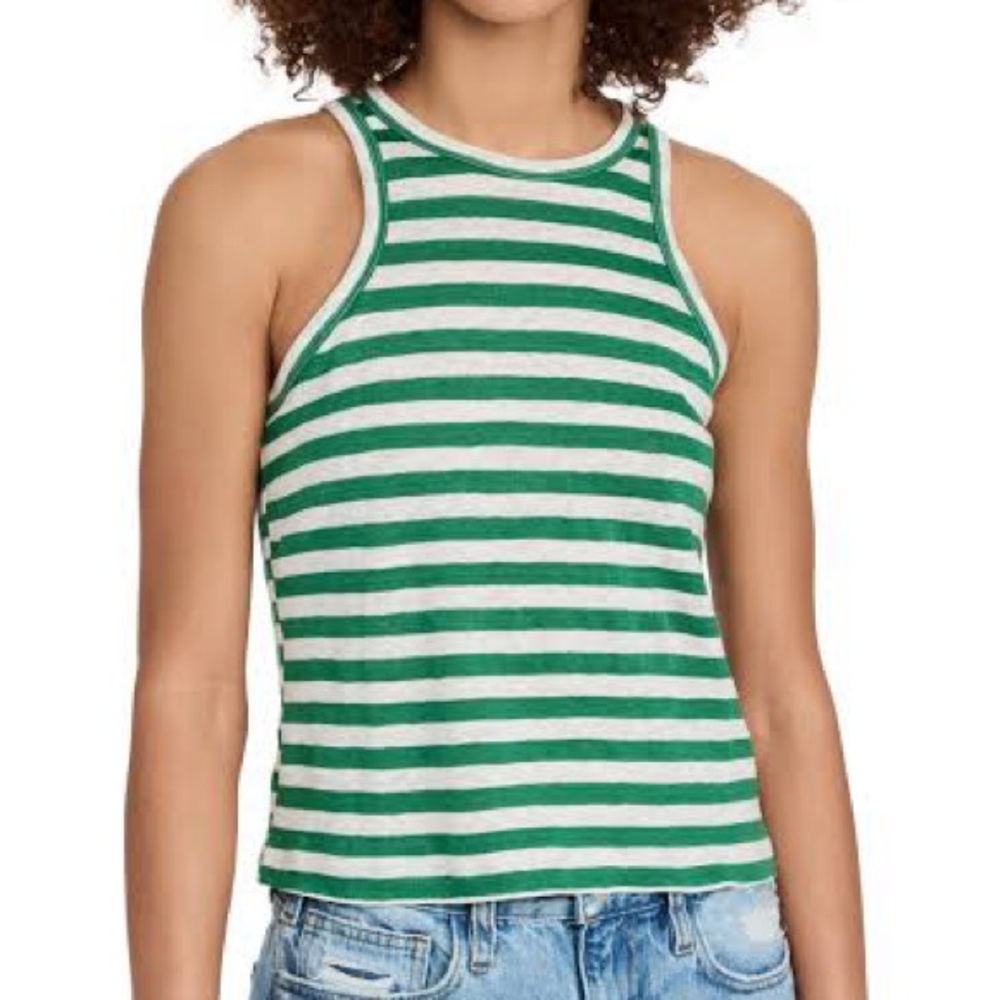 Frame Denim Green and White Striped Tank Top Sz L